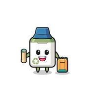 personaje de la mascota del bote de basura como excursionista vector