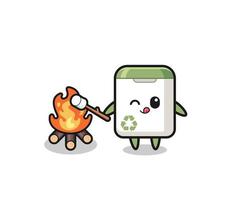 trash can character is burning marshmallow vector