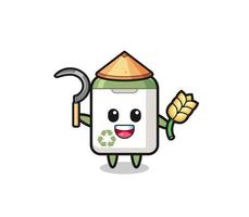 trash can Asian farmer holding paddy vector