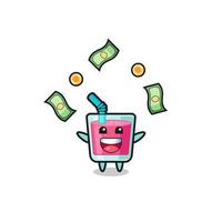 illustration of the strawberry juice catching money falling from the sky vector