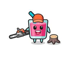 strawberry juice lumberjack character holding a chainsaw vector