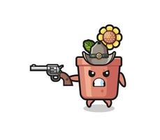 the sunflower pot cowboy shooting with a gun vector