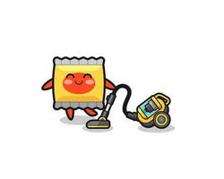cute snack holding vacuum cleaner illustration vector