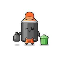 the mascot of cute spray paint as garbage collector vector