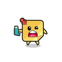 sticky notes mascot having asthma while holding the inhaler vector