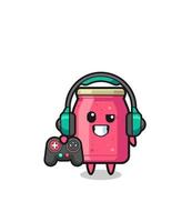 strawberry jam gamer mascot holding a game controller vector