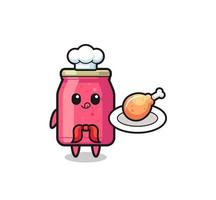 strawberry jam fried chicken chef cartoon character vector