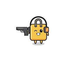 illustration of shopping bag cartoon doing shooting range vector