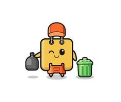 the mascot of cute shopping bag as garbage collector vector