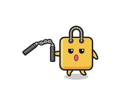 cartoon of shopping bag using nunchaku vector