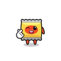 personaje de bocadillo haciendo corazón de dedo coreano vector