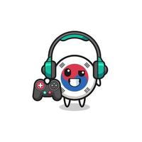 mascota de jugador de bandera de corea del sur sosteniendo un controlador de juego vector