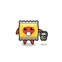 snack mascot lifting kettlebell in the gym vector