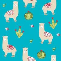 llama seamless pattern on teal vector