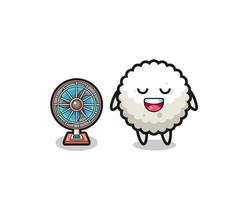 cute rice ball is standing in front of the fan vector