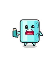 ruler mascot having asthma while holding the inhaler vector