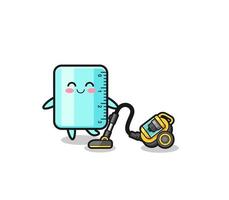 cute ruler holding vacuum cleaner illustration vector