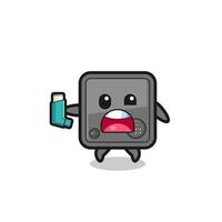 safe box mascot having asthma while holding the inhaler vector