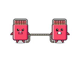 cute matches box character is playing tug of war game vector