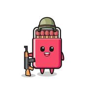 cute matches box mascot as a soldier vector