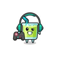 melon juice gamer mascot holding a game controller vector