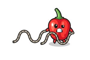 illustration of red bell pepper doing battle rope workout vector