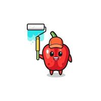 the red bell pepper painter mascot with a paint roller vector