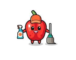cute red bell pepper character as cleaning services mascot vector
