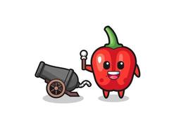 cute red bell pepper shoot using cannon vector