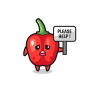 cute red bell pepper hold the please help banner vector