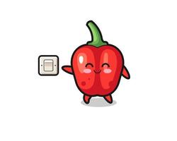 cartoon red bell pepper is turning off light vector