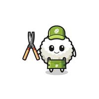 cute rice ball as gardener mascot vector