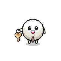 cute rice ball as a real estate agent mascot vector