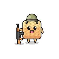 cute raw instant noodle mascot as a soldier vector
