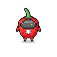 cute red bell pepper using VR headset vector