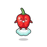 cute red bell pepper illustration riding a floating cloud vector