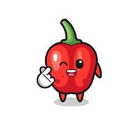 red bell pepper character doing Korean finger heart vector