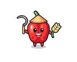 red bell pepper Asian farmer holding paddy vector