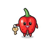 cute red bell pepper as a real estate agent mascot vector