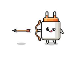 illustration of power adapter character doing archery vector