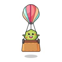 puke mascot riding a hot air balloon vector