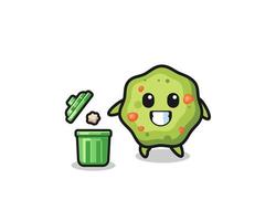 illustration of the puke throwing garbage in the trash can vector