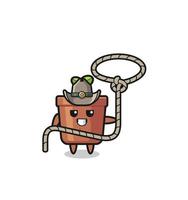 the plant pot cowboy with lasso rope vector