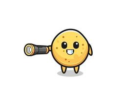 potato chip mascot holding flashlight vector