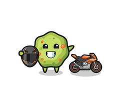 cute puke cartoon as a motorcycle racer vector