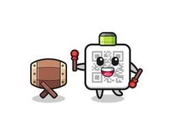 qr code muslim cartoon is beating the bedug vector