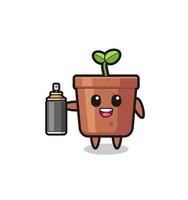 the cute plant pot as a graffiti bomber vector