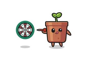 cute plant pot is playing dart vector
