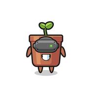 cute plant pot using VR headset vector