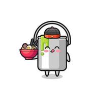 paint tin as Chinese chef mascot holding a noodle bowl vector